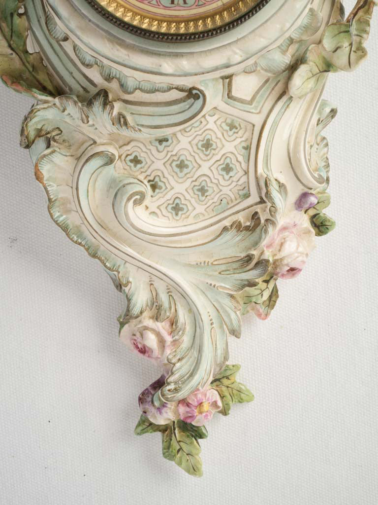 Longwy Ceramic Rococo Revival Wall Cartel Clock Dated 1882 - 16¼"
