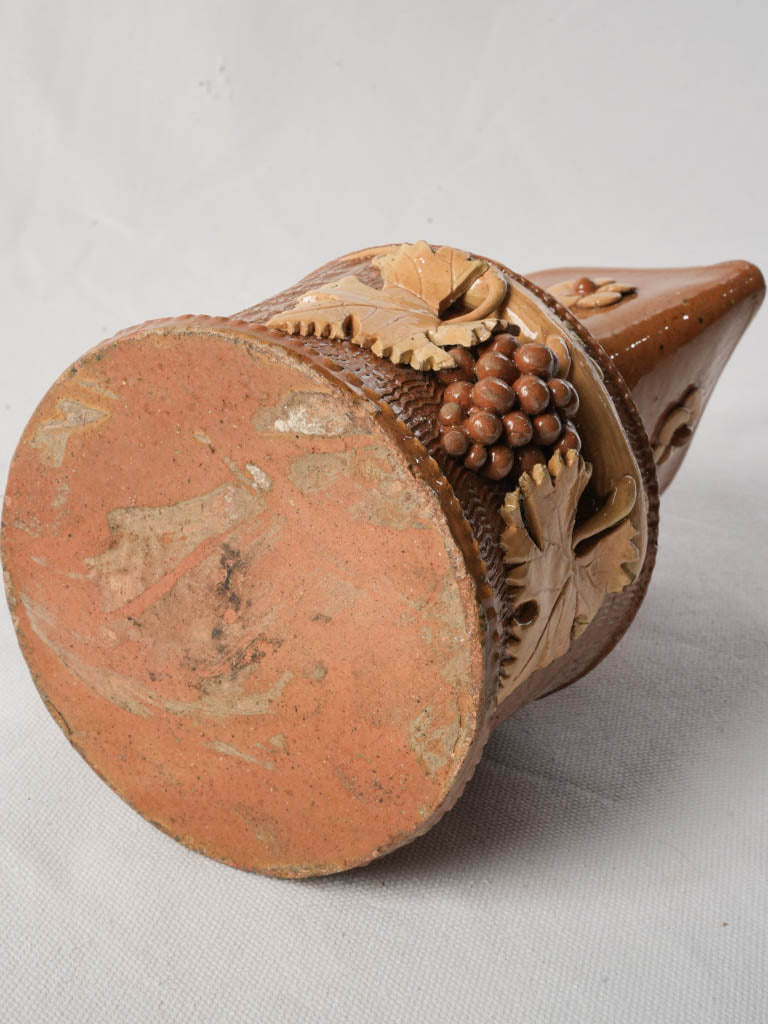 Exquisite Antique French Wine Pitcher w/ Trompe-l’œil Basketry & Barbotine Relief - 8"