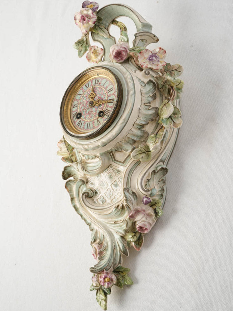 Longwy Ceramic Rococo Revival Wall Cartel Clock Dated 1882 - 16¼"
