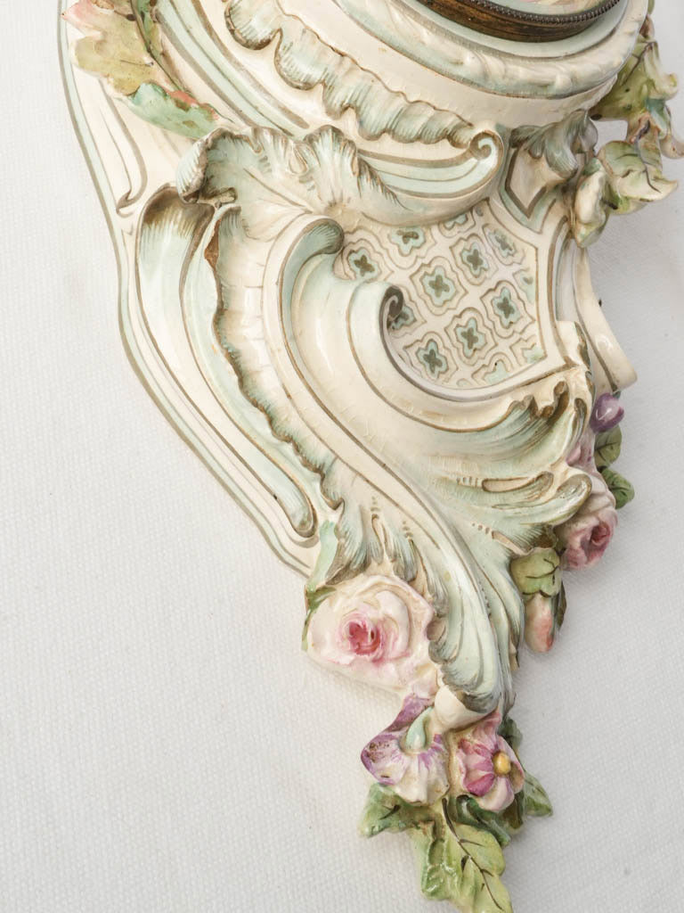 Longwy Ceramic Rococo Revival Wall Cartel Clock Dated 1882 - 16¼"