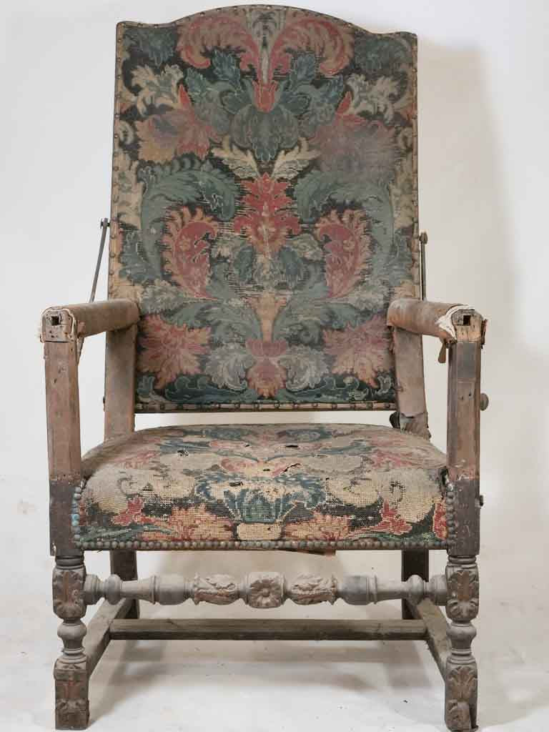 Louis XIV medical reclining chair w/ tapestry