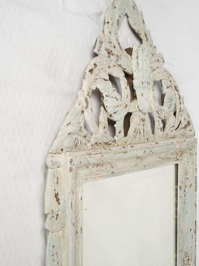 Carved Louis XVI pediment mirror patina