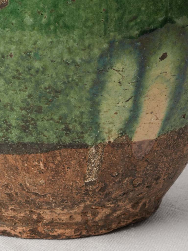 Green-Glazed Terracotta Water Jug w/ Double Handle Circa 1900 - 11½"