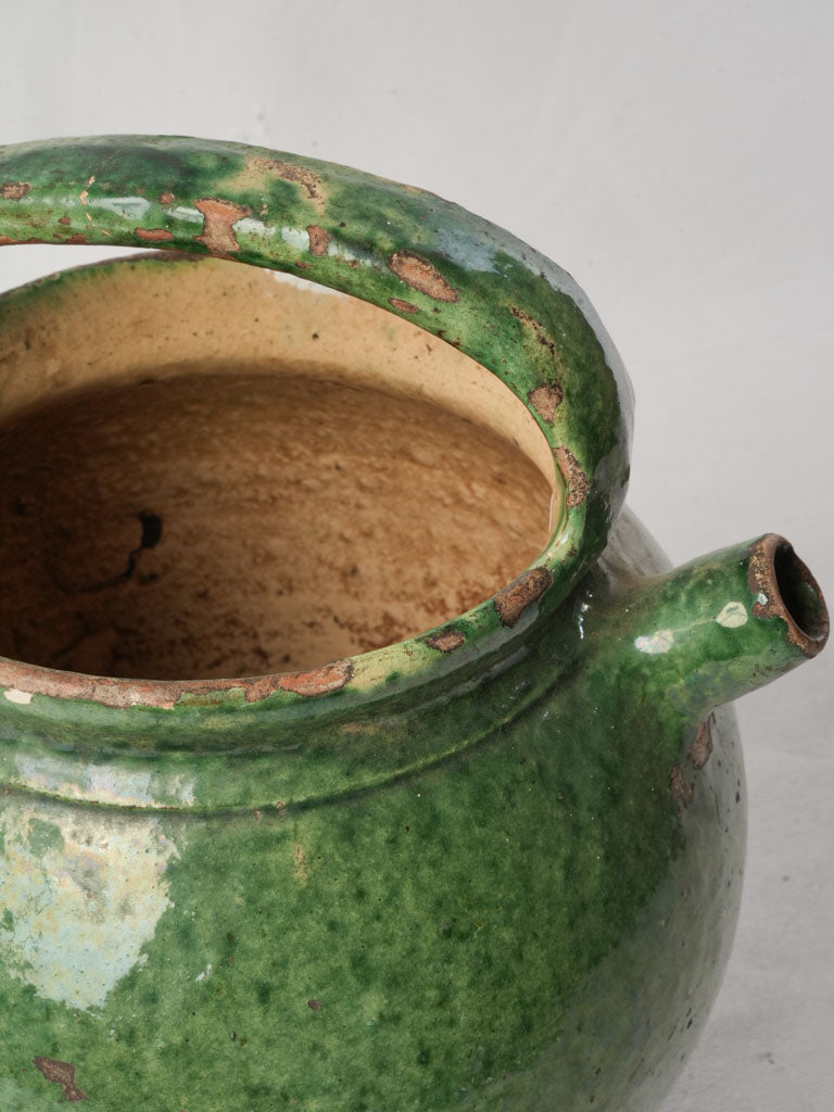 Green-Glazed Terracotta Water Jug w/ Double Handle Circa 1900 - 11½"