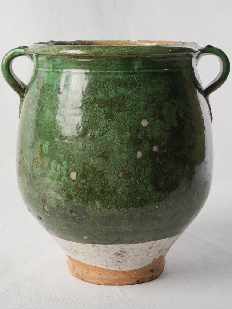 Beautiful Substantial French Confit Pot w/ Crackled Green Glaze - 11¾"