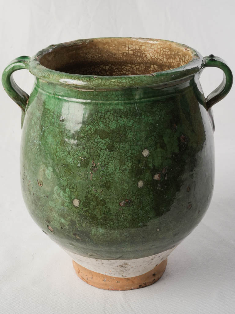 Beautiful Substantial French Confit Pot w/ Crackled Green Glaze - 11¾"