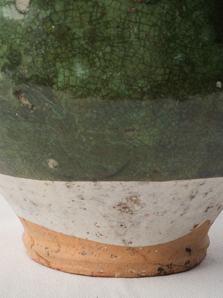 Beautiful Substantial French Confit Pot w/ Crackled Green Glaze - 11¾"
