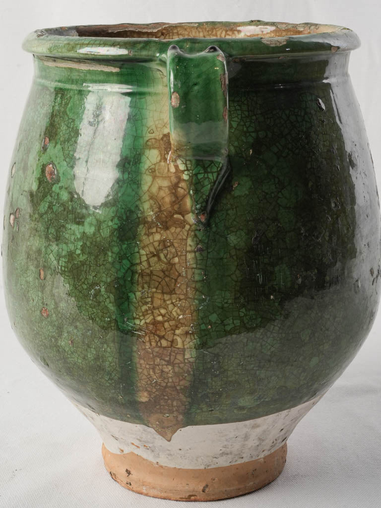 Beautiful Substantial French Confit Pot w/ Crackled Green Glaze - 11¾"