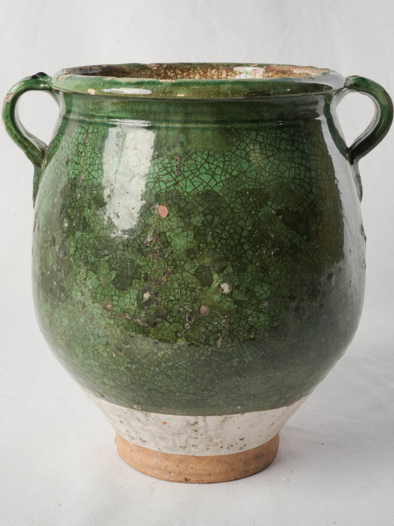 Beautiful Substantial French Confit Pot w/ Crackled Green Glaze - 11¾"