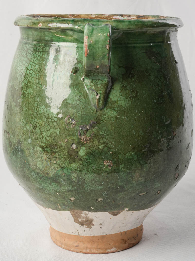 Beautiful Substantial French Confit Pot w/ Crackled Green Glaze - 11¾"