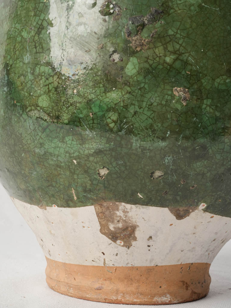 Beautiful Substantial French Confit Pot w/ Crackled Green Glaze - 11¾"