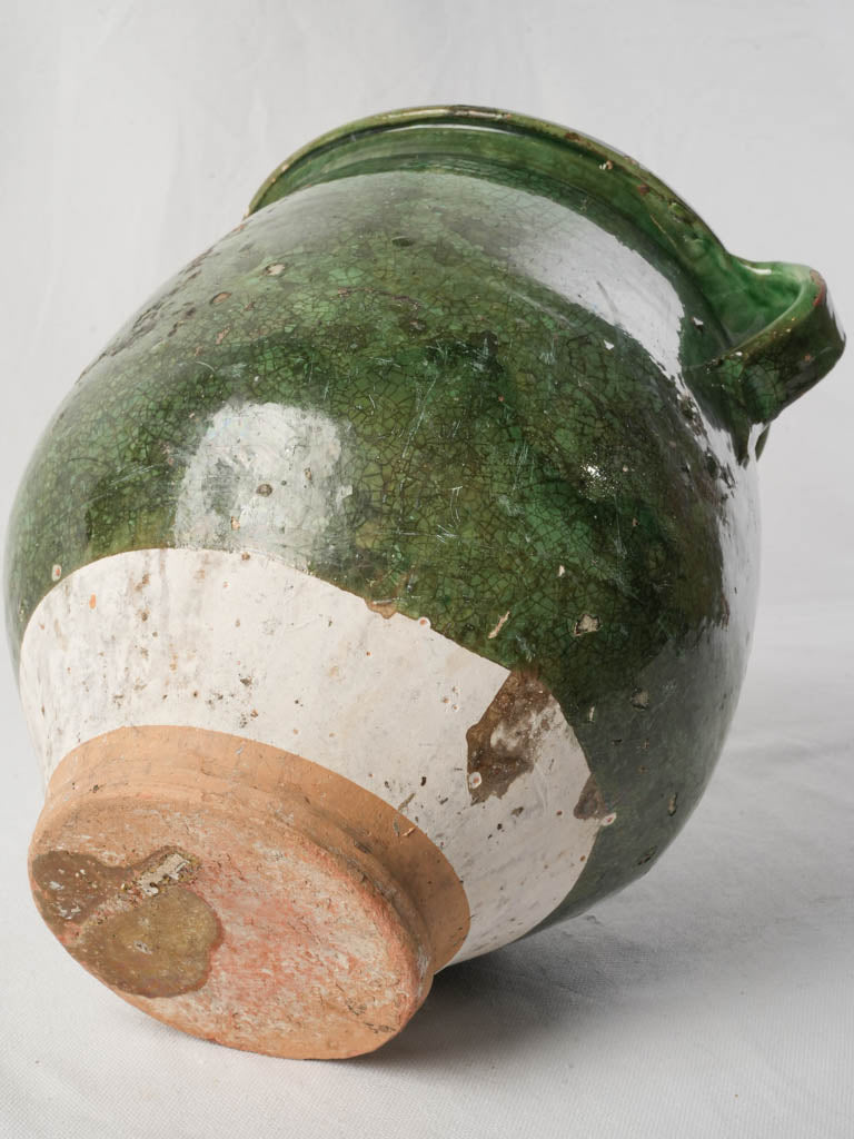 Beautiful Substantial French Confit Pot w/ Crackled Green Glaze - 11¾"