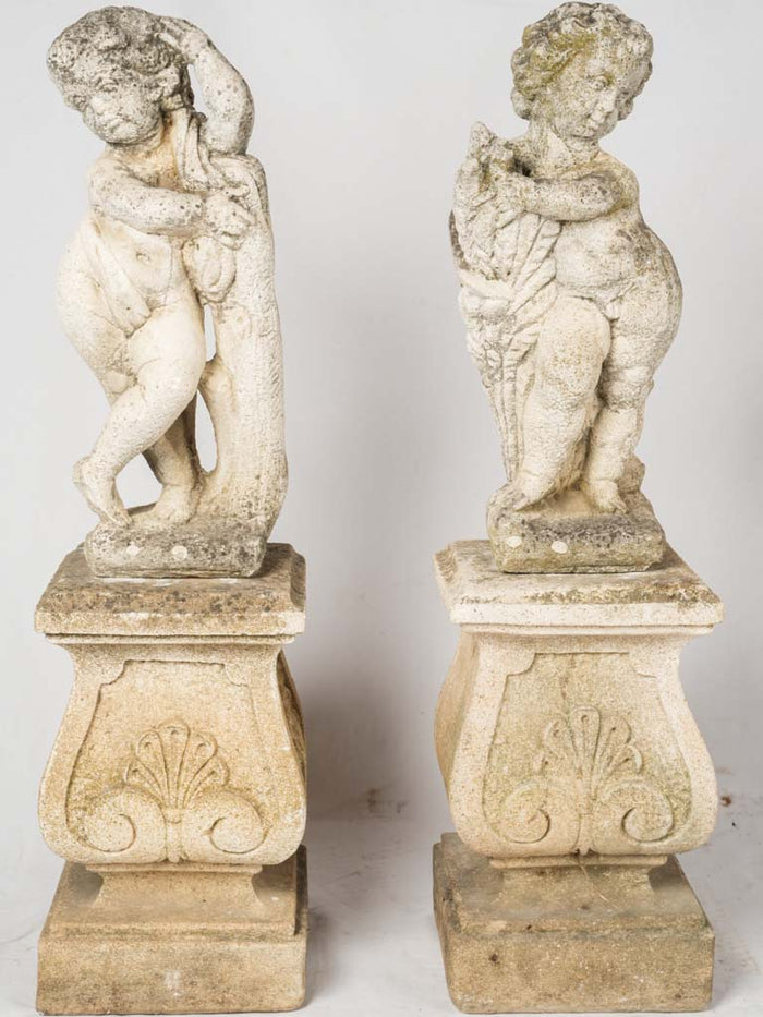 Pair of garden cherubs on pedestals - 1950s - 60¼"