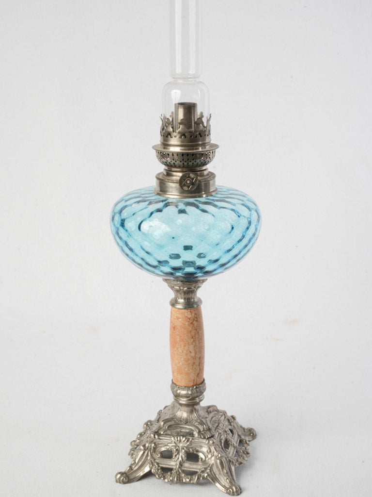 Late 19th Century Aqua Glass and Pink Marble Oil Lamp - 23¾"