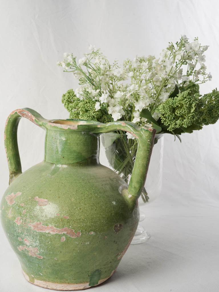 Large French Orjol Water Jug w/ Distinctive Apple-Green Glaze - 11¾"