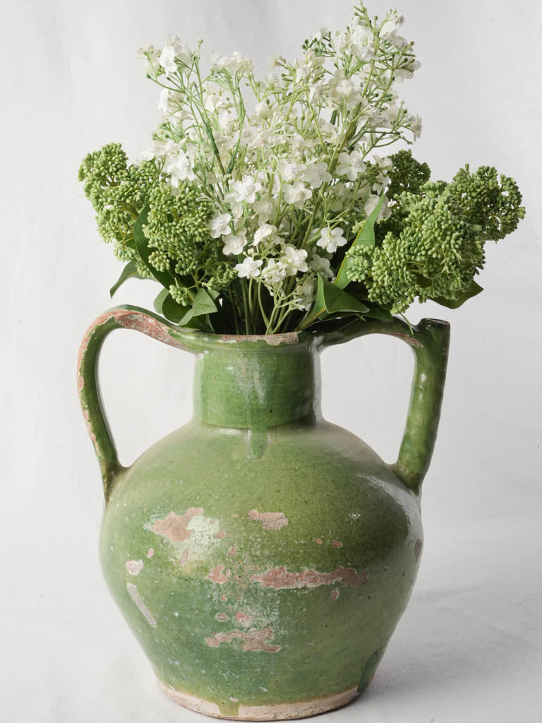 Large French Orjol Water Jug w/ Distinctive Apple-Green Glaze - 11¾"