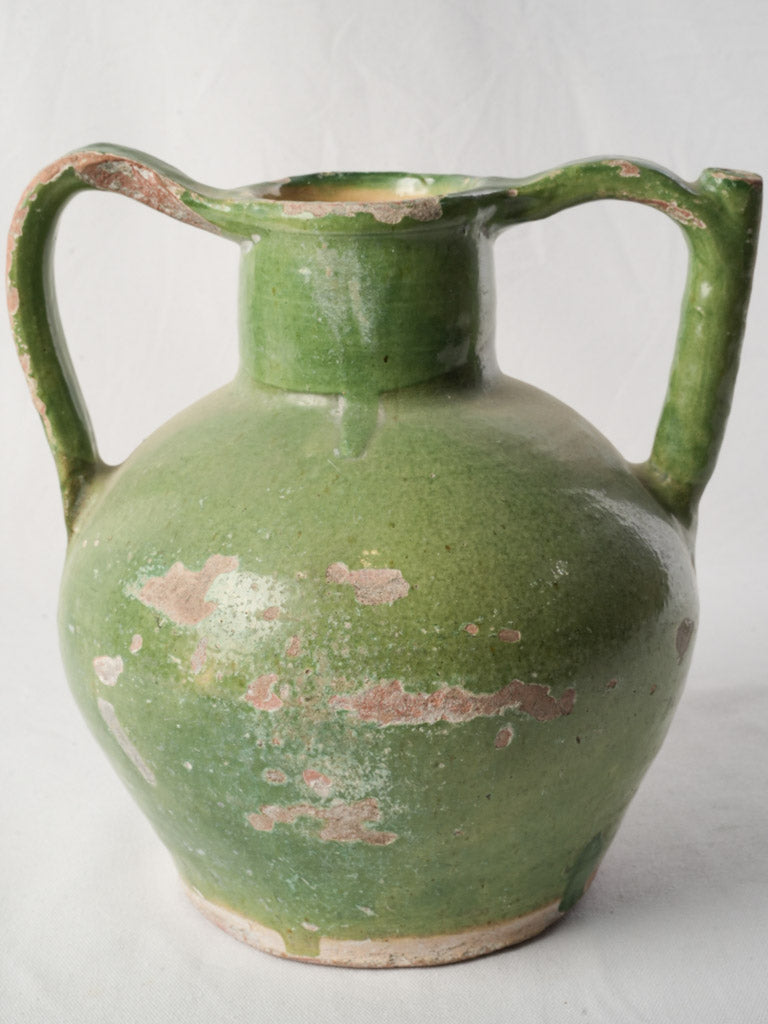 Large French Orjol Water Jug w/ Distinctive Apple-Green Glaze - 11¾"