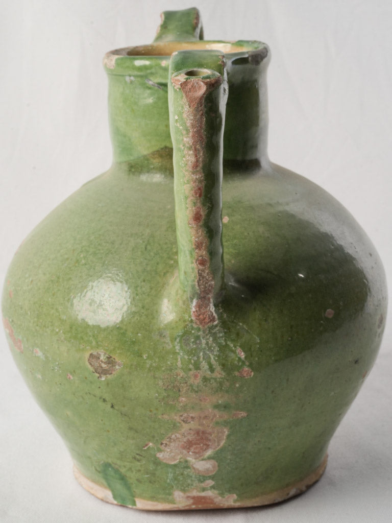 Large French Orjol Water Jug w/ Distinctive Apple-Green Glaze - 11¾"