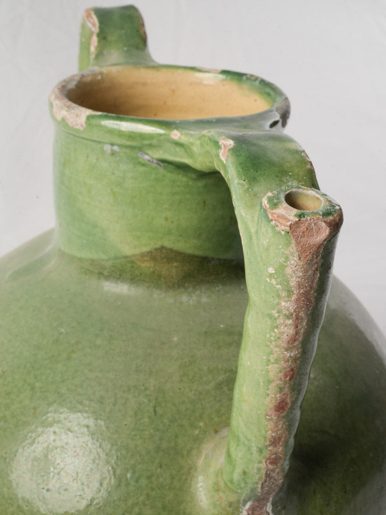 Large French Orjol Water Jug w/ Distinctive Apple-Green Glaze - 11¾"