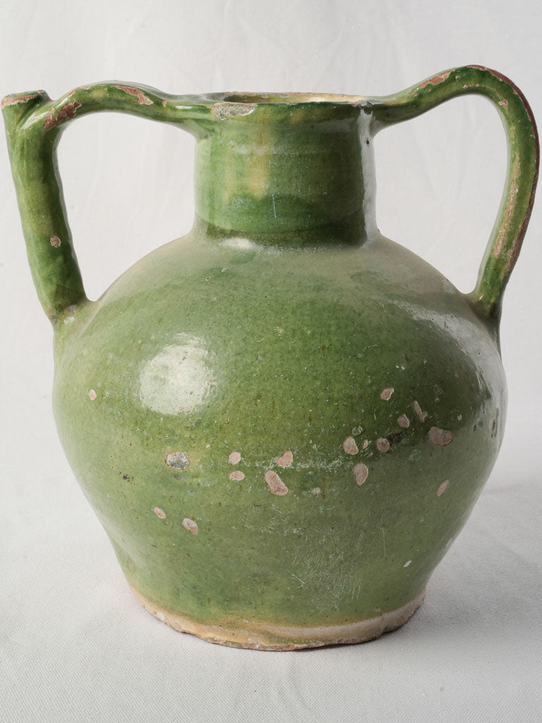 Large French Orjol Water Jug w/ Distinctive Apple-Green Glaze - 11¾"
