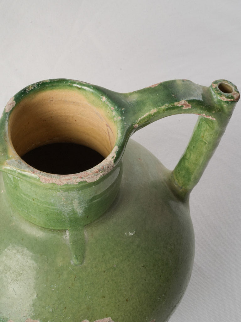 Large French Orjol Water Jug w/ Distinctive Apple-Green Glaze - 11¾"