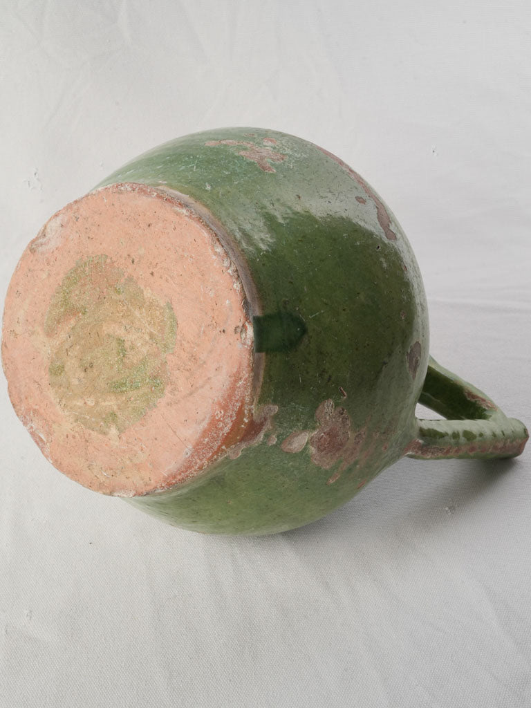 Large French Orjol Water Jug w/ Distinctive Apple-Green Glaze - 11¾"