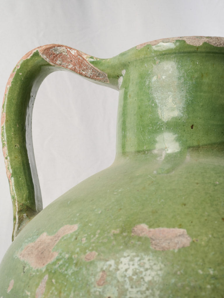 Large French Orjol Water Jug w/ Distinctive Apple-Green Glaze - 11¾"