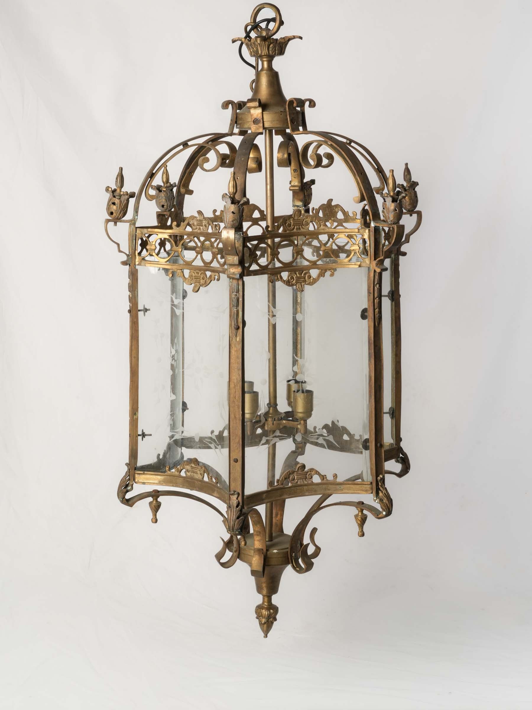 Elegant engraved glass ceiling lantern