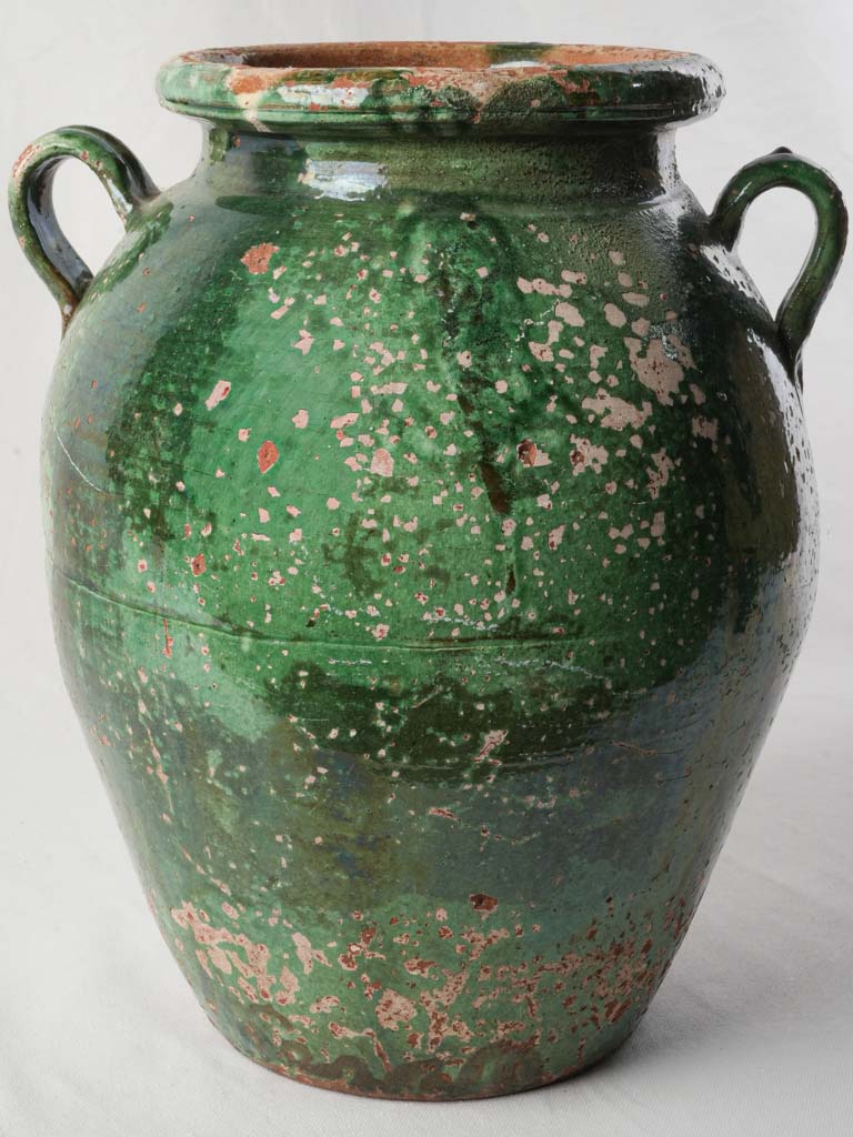 Large 19th-Century Terracotta Storage Jar w/ Deep Green Glaze - 14¼"