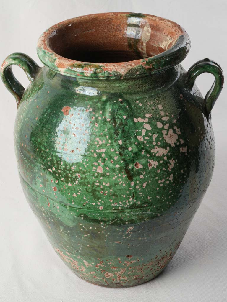 Large 19th-Century Terracotta Storage Jar w/ Deep Green Glaze - 14¼"