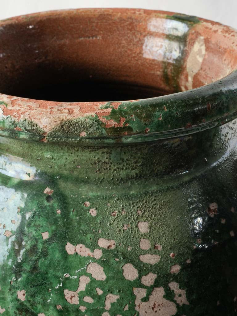 Large 19th-Century Terracotta Storage Jar w/ Deep Green Glaze - 14¼"