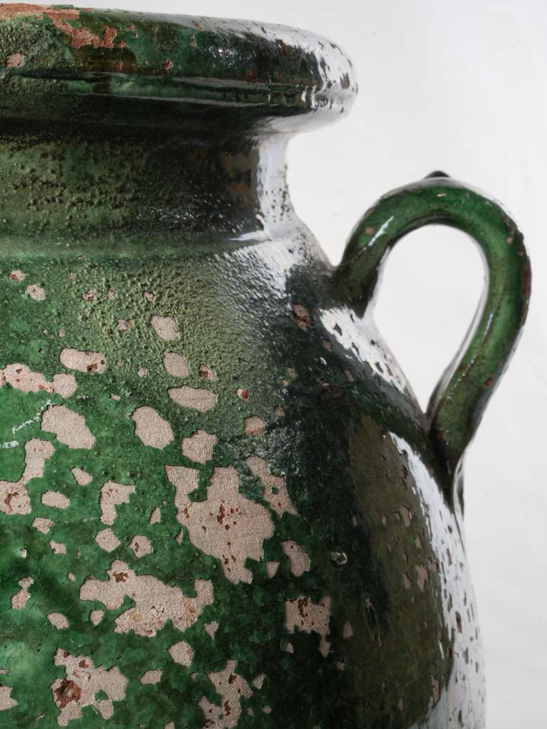 Large 19th-Century Terracotta Storage Jar w/ Deep Green Glaze - 14¼"