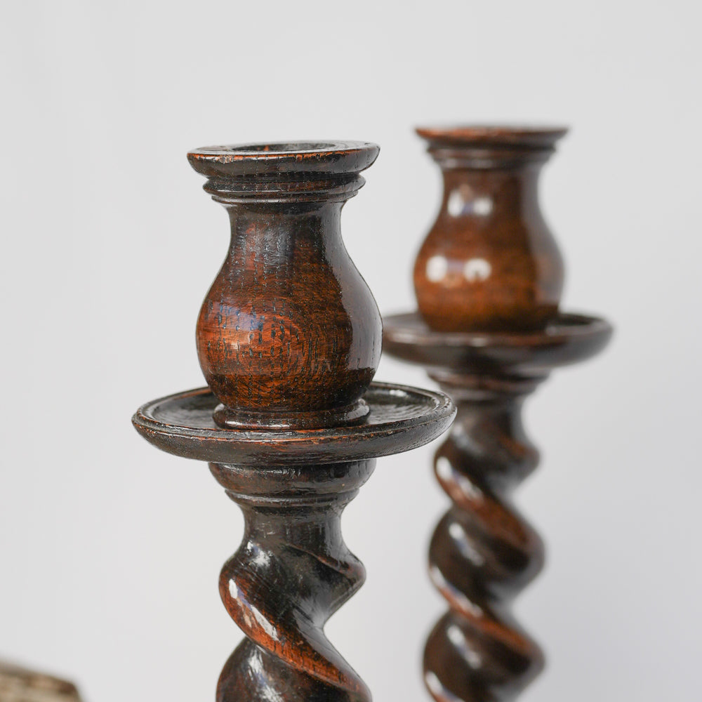 Sophisticated polished wood candlesticks