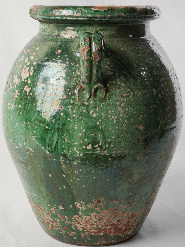 Large 19th-Century Terracotta Storage Jar w/ Deep Green Glaze - 14¼"