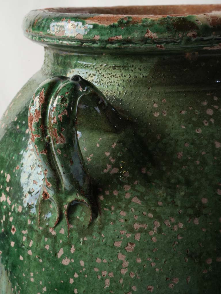 Large 19th-Century Terracotta Storage Jar w/ Deep Green Glaze - 14¼"