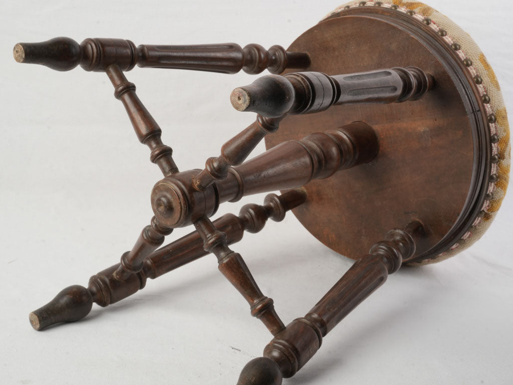 Late 19th Century  Adjustable Music Stool W/ Needlepoint Seat- 20"