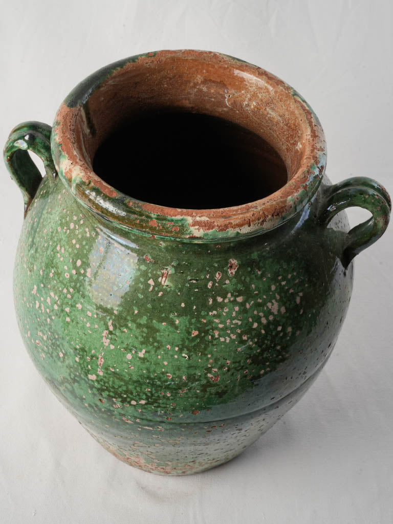 Large 19th-Century Terracotta Storage Jar w/ Deep Green Glaze - 14¼"