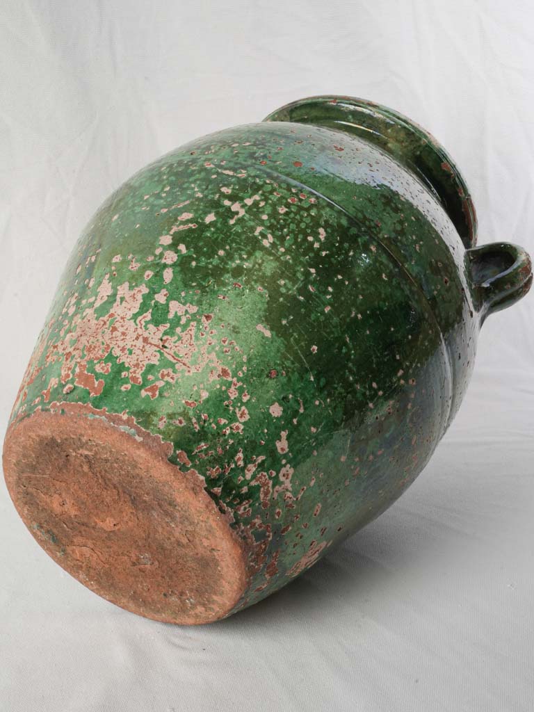 Large 19th-Century Terracotta Storage Jar w/ Deep Green Glaze - 14¼"