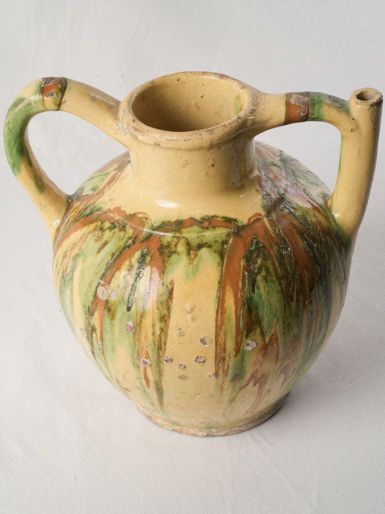 Rare Large Orjol W/ Striking Yellow & Green Glaze - 12¼"