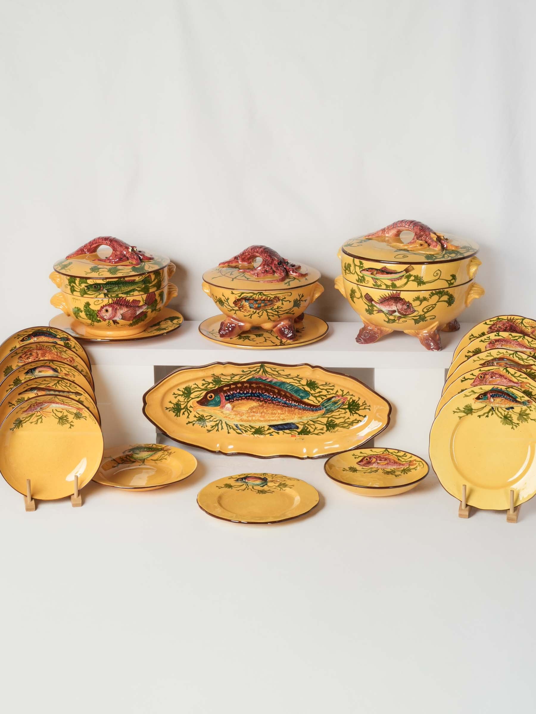 Remarkable 49-Piece Bouillabaisse Service in Hand-Painted Earthenware, 1960s