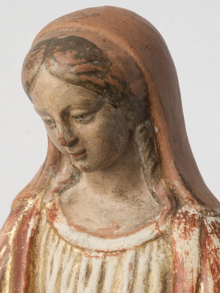 Late 19th Century Polychrome and Gilt Terracotta Virgin Bearing Votive Loss - 19¼"