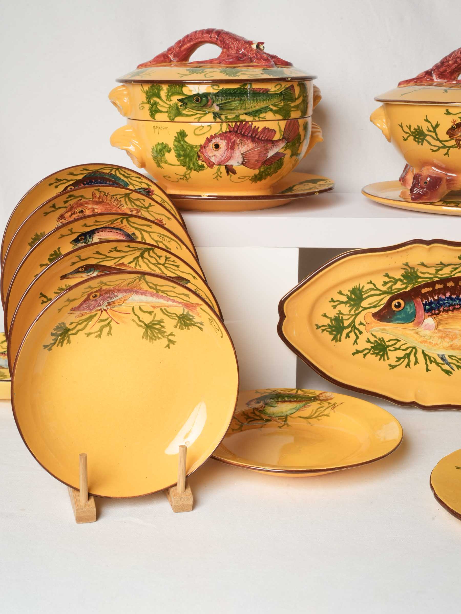 Remarkable 49-Piece Bouillabaisse Service in Hand-Painted Earthenware, 1960s