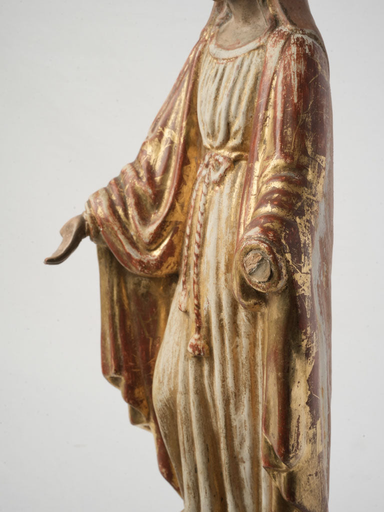 Late 19th Century Polychrome and Gilt Terracotta Virgin Bearing Votive Loss - 19¼"