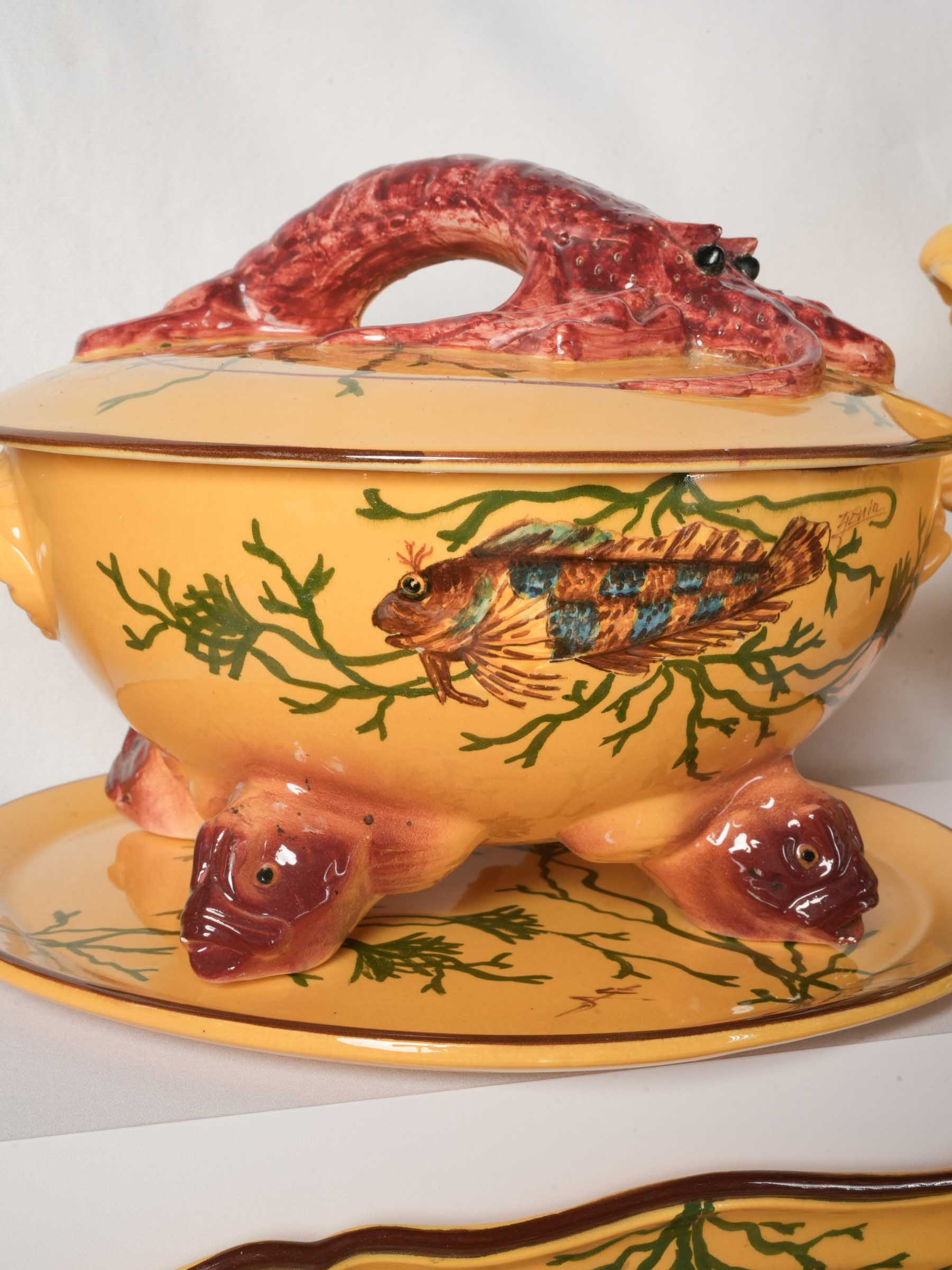 Remarkable 49-Piece Bouillabaisse Service in Hand-Painted Earthenware, 1960s