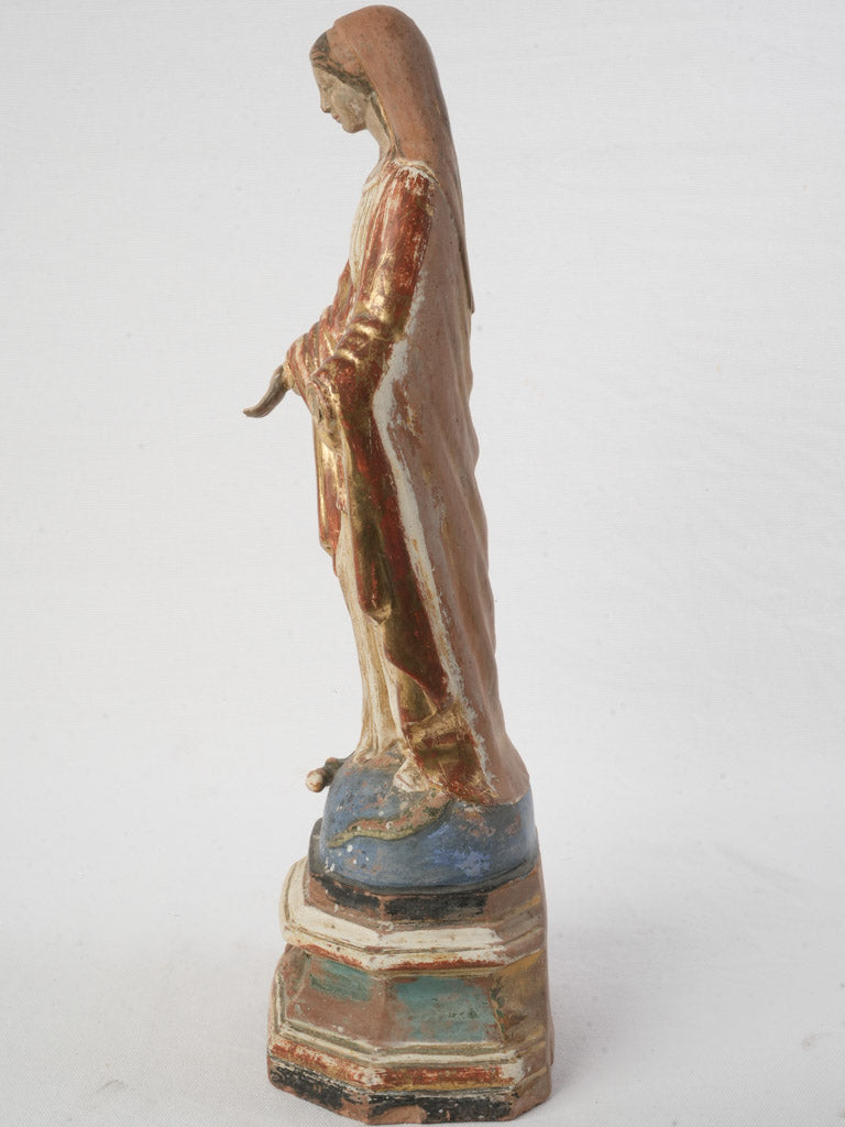 Late 19th Century Polychrome and Gilt Terracotta Virgin Bearing Votive Loss - 19¼"