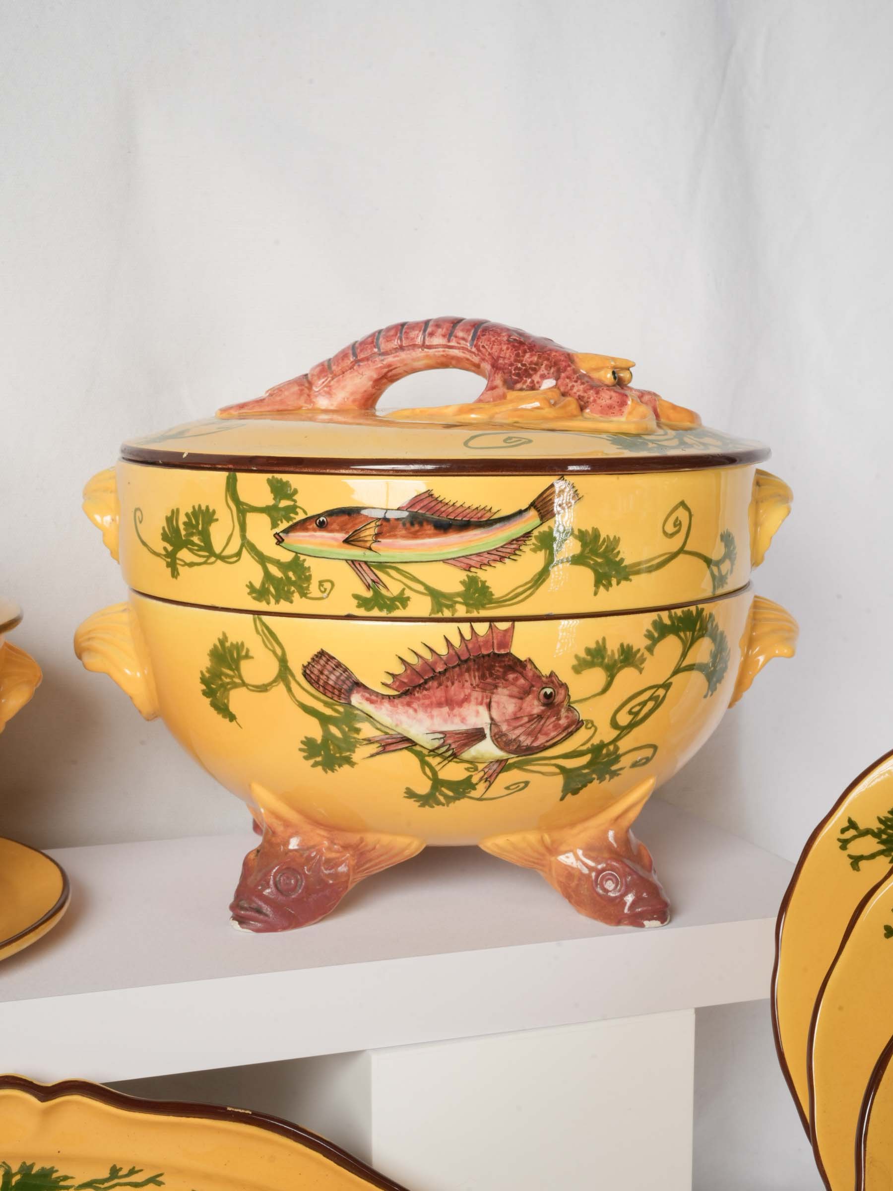 Remarkable 49-Piece Bouillabaisse Service in Hand-Painted Earthenware, 1960s