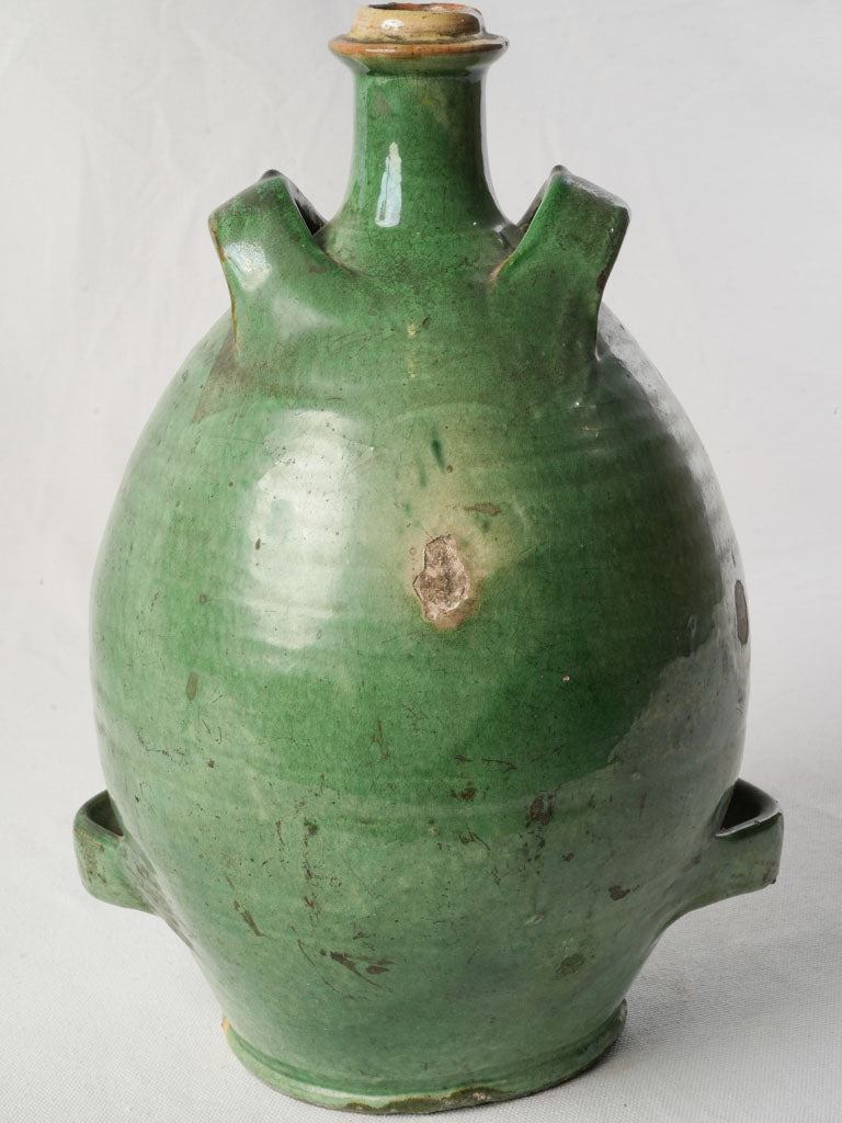 19th-Century French Conscience Terracotta Jug in Apple- Green Glaze - 15"