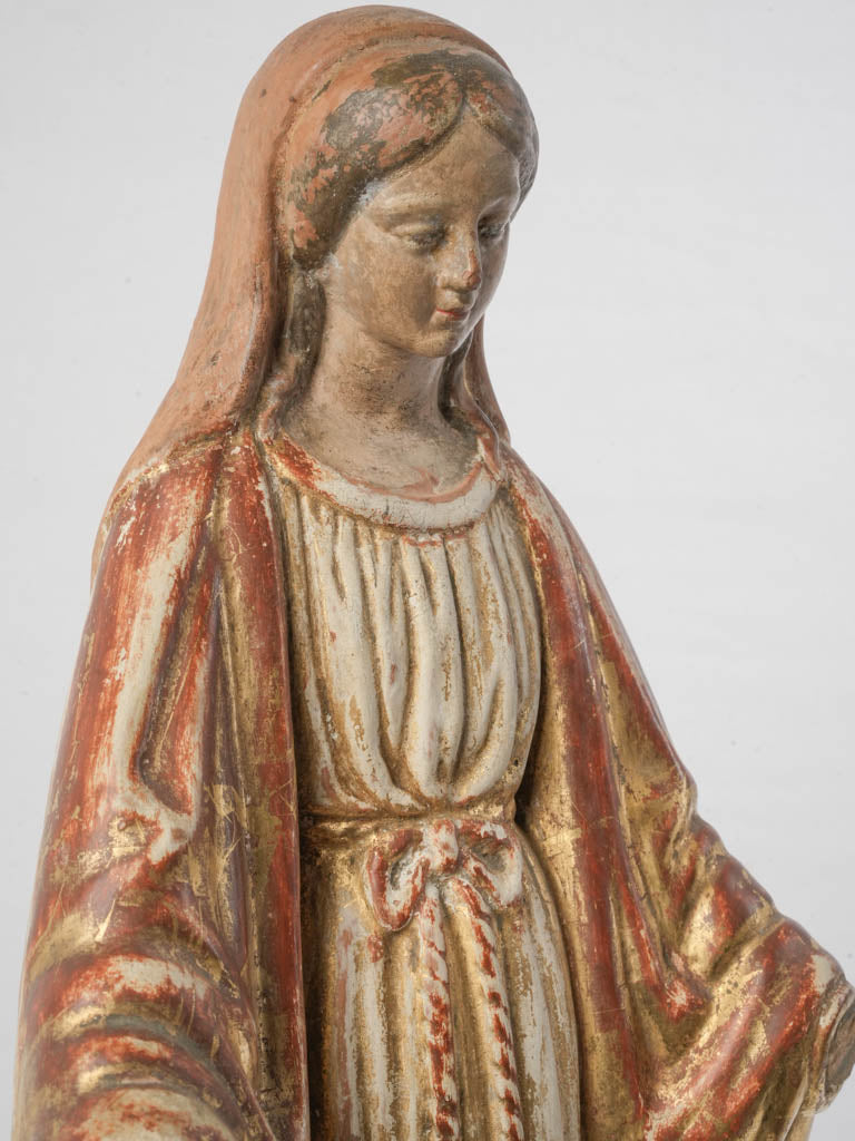 Late 19th Century Polychrome and Gilt Terracotta Virgin Bearing Votive Loss - 19¼"