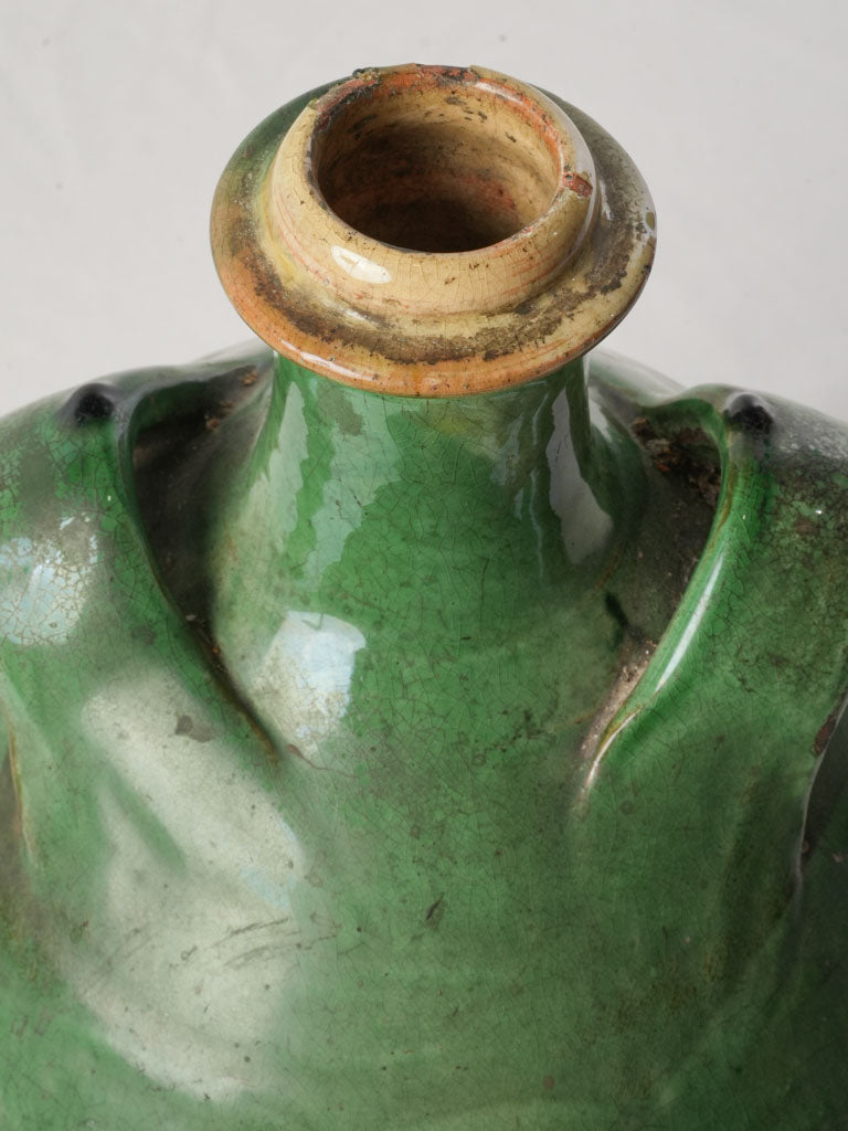 19th-Century French Conscience Terracotta Jug in Apple- Green Glaze - 15"