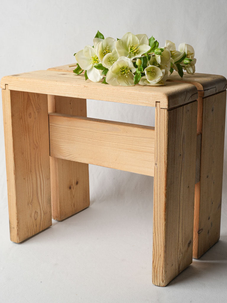 Vintage pine stool minimalist design  